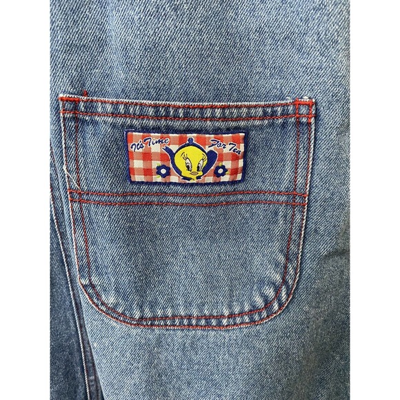 Vintage Looney Tunes Denim Overall Dress Embroidered Tweety Bird size 12 - Picture 4 of 6